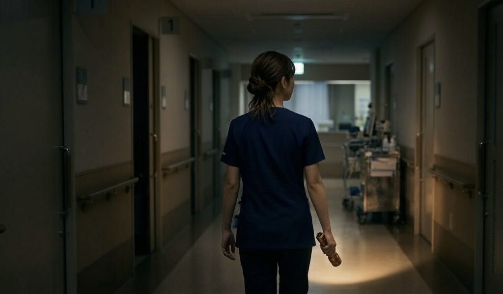 夜勤で巡回している看護師