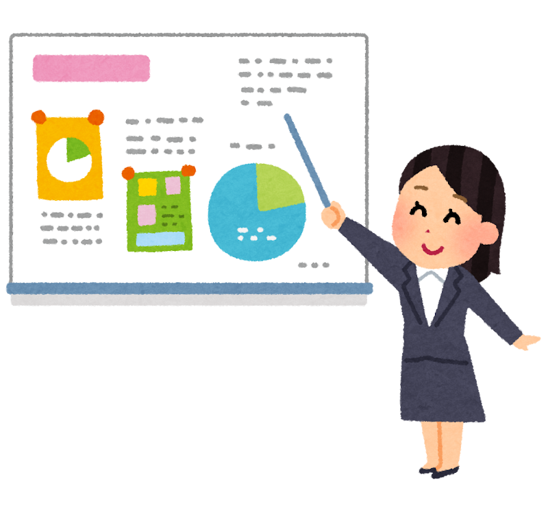 データを元に説明する女性の画像