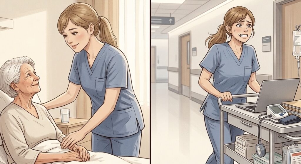 看護師の理想と現実を対比した画像